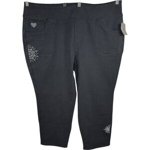 Quacker Factory DreamJeannes Regular Web Embroidered‎ Straight Pants Black 2XS